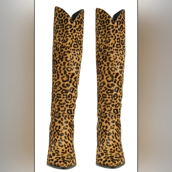 SM Western 7.5 Leopard Print Retro Chic Knee-High Kitten Heel Pull On Boots New - Picture 2 of 4